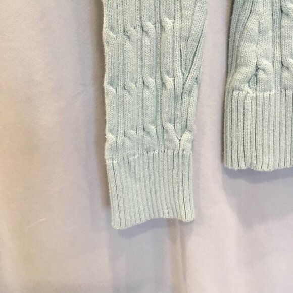 Liz Claiborne Vintage Sweater Cotton Cable Knit V-Neck Soft Turquoise Sz Medium - Picture 5 of 5